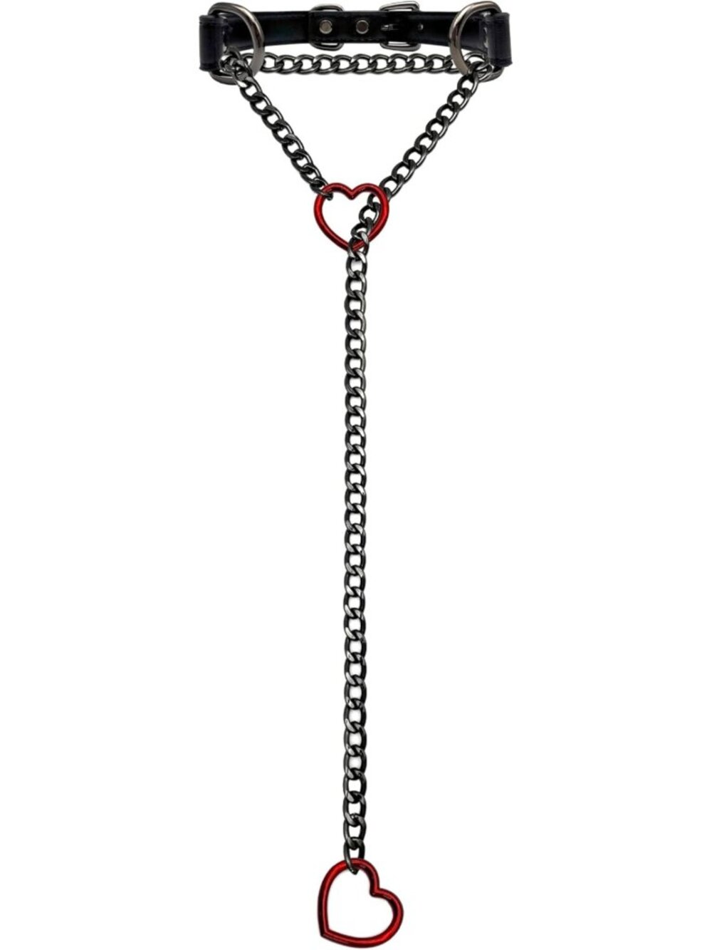 Handmade Black Leather Choker Collar for Women, Adjustable Heart Slip Chain